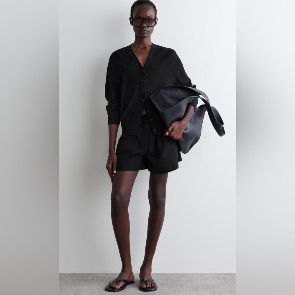 COS by H&M Cotton Pull-On Drawstring Mini Shorts Seam Pockets Black Women's M